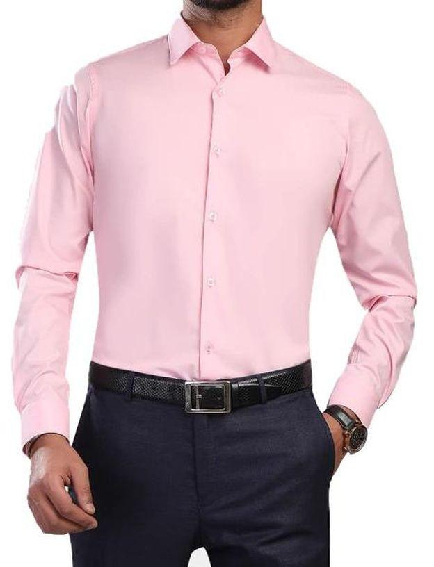Solid Shirt Full Sleeve With Neck And Buttons For Men - Pink