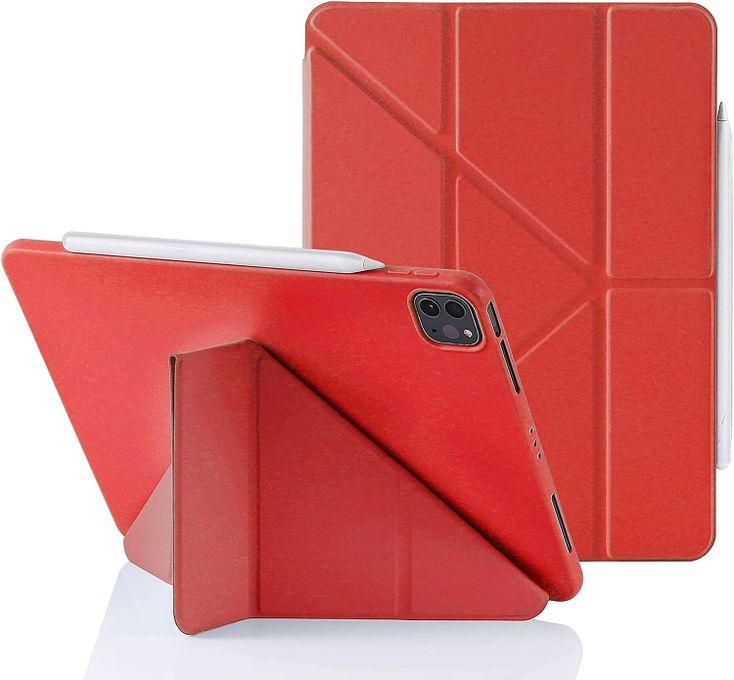 For Ipad Pro 12.9 2021/2020 With Pencil Holder 5-In-1 Multiple Viewing Angles Tpu Back Auto Wake/Sleep Red