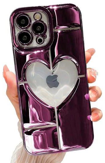 iPhone 14 Pro Max Case Cute Love Heart Design for Girls Women,Luxury Aesthetic Plating Glitter Soft Silicone Girly Phone Case,Transparent Hollow DIY Back Bling Cover for iPhone 14 Pro Max - Purple