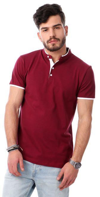 Izor Mandarin Collar Pique Polo Shirt - Maroon