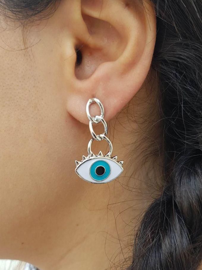 Evil Eye Silver White X Turquoise Dangeled Earring.