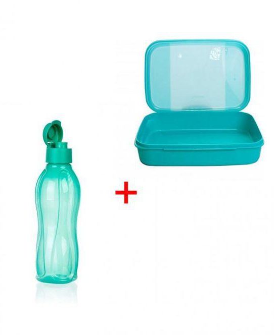 Tupperware Water Bottle - 750ml – Green + Lunch Box - 1L
