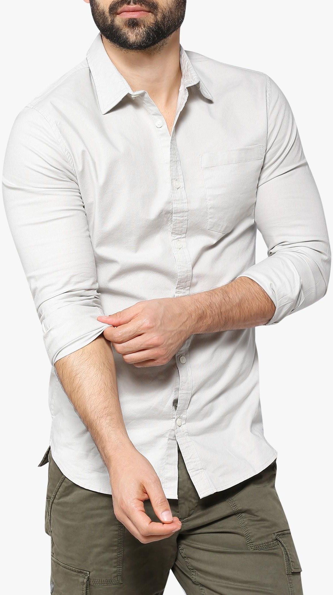 Light Grey Muscle Fit Stretch Oxford Shirt