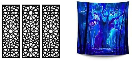 Bundle Home gallery arabesque wooden wall art 3 panels 80x80 cm + JALSA Tapestry Background Custom Made For Walls 1.50 * 1.50