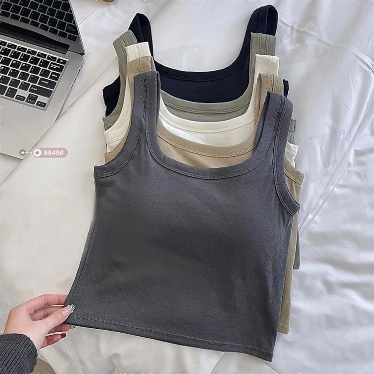 New Arrival Women's Pure Cotton Camisole with Chest Pads Crop Top Soft Breathable Beautiful Back Slim Fit Sexy Small Tank Top Solid Color Sexy Girls' Suspended Vest