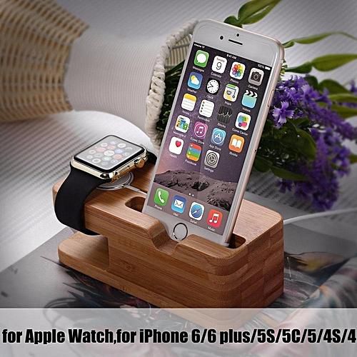 Universal Retro Bamboo Charging Charger Dock Holder Stand Bracket For IWatch/iPhone