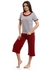 Kady Bi-Tone Comfy Pantacourt Pajama Set - Heather Light Grey & Maroon Red