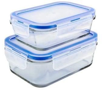 2 Pieces Food Storage Glass Container With Lid 350 Ml/700 Ml Rectangle Glass (Colour as Per Available)