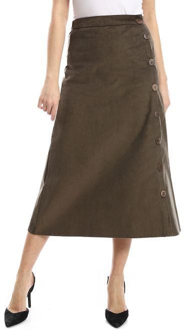 Kady Ribbed Pattern Elastic Waist A-Line Skirt - Olive