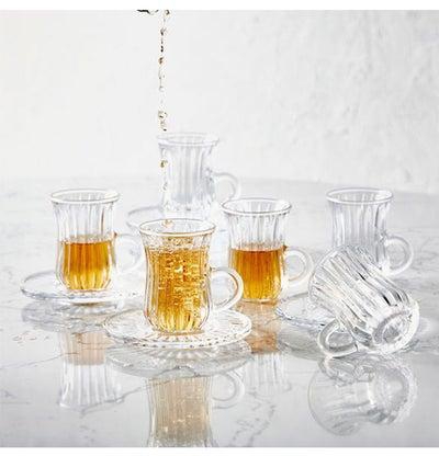 طقم أكواب شاي و صحون كارمن مكون من 12 قطعة شفاف