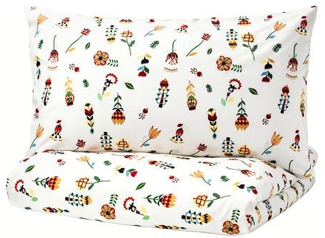 ROSENFIBBLA Quilt cover and 2 pillowcases, white, floral patterned