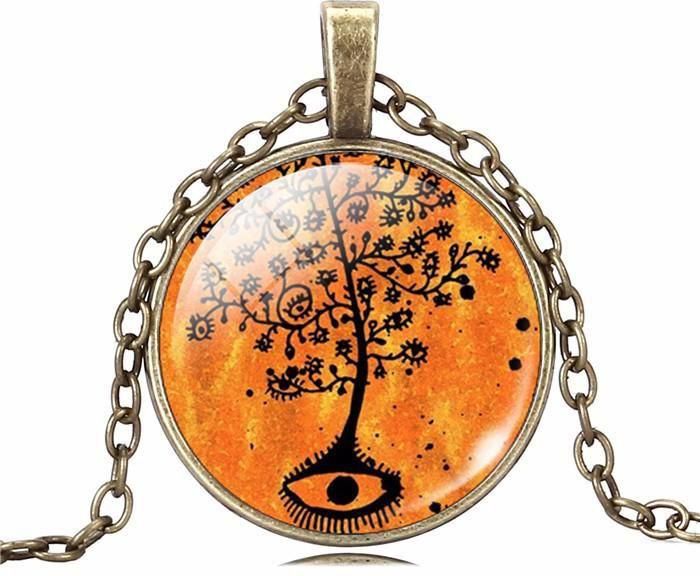 Necklace gleaming glass drawing color orange tree - Model 2064