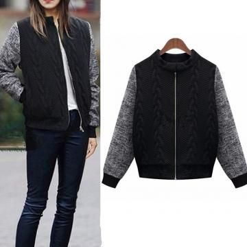 Casual Style Sleeve Bump-Color Pocket Coat Black+Gray 2XL