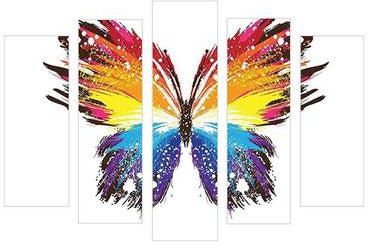 مجموعة لوحة فنية من قماش الكانفاس مكونة من 5 قطع برسمة فراشة، مزودة بإطار متعدد الألوان 105x70سم