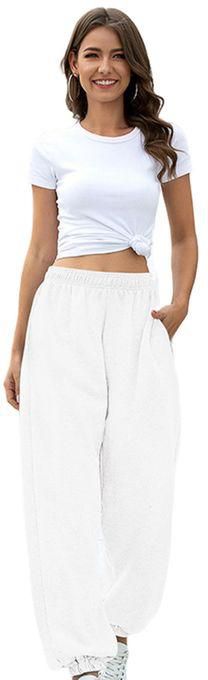 Generic Women Loose Fit Trousers Wide Sweatpants Straight For Thick White M