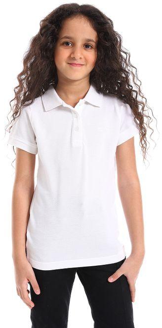 Ted Marchel Plain Classic Neck Cotton Girls Polo Shirt - White