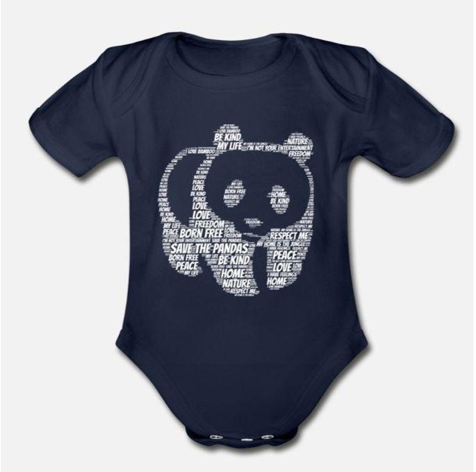 Panda Text Figure Organic Short Sleeve Baby Bodysuit
