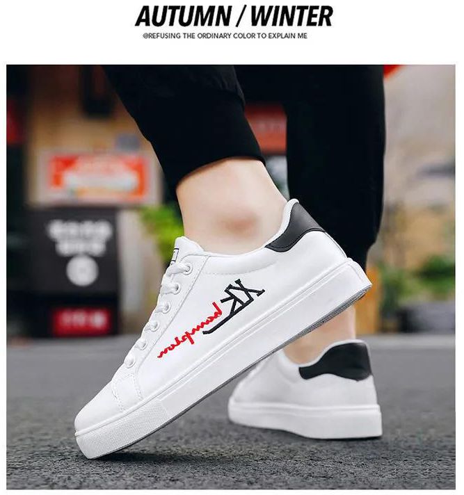 New men's casual white shoes / thyms / student sneakers / white leather ...