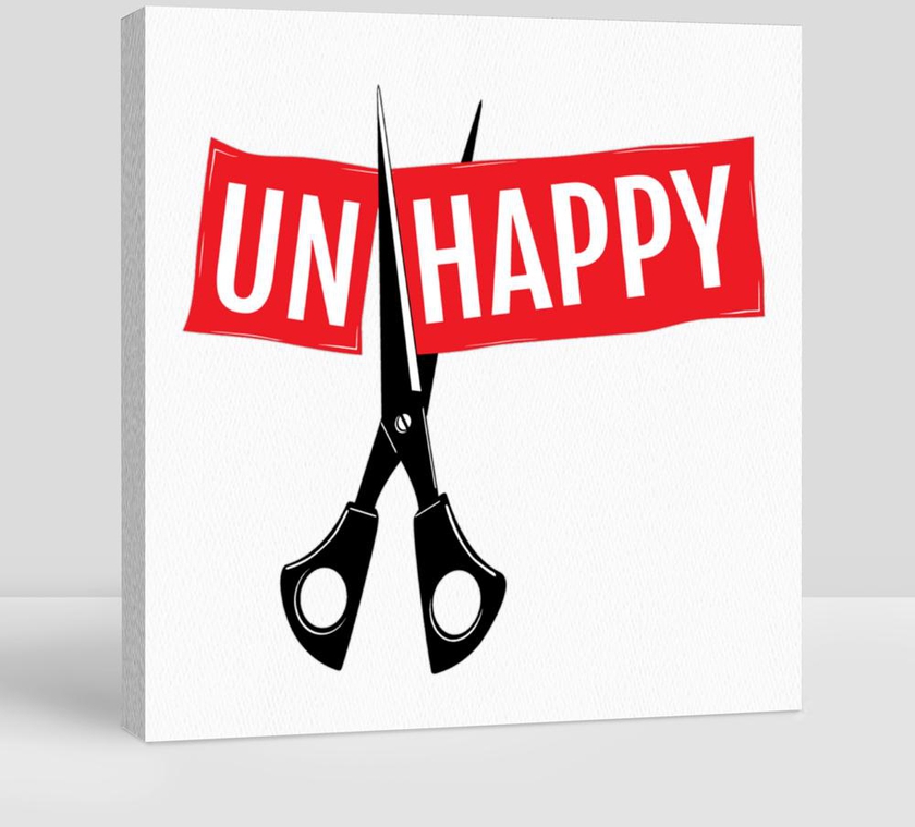 Scissors Cut the Paper With the Words Unhappy