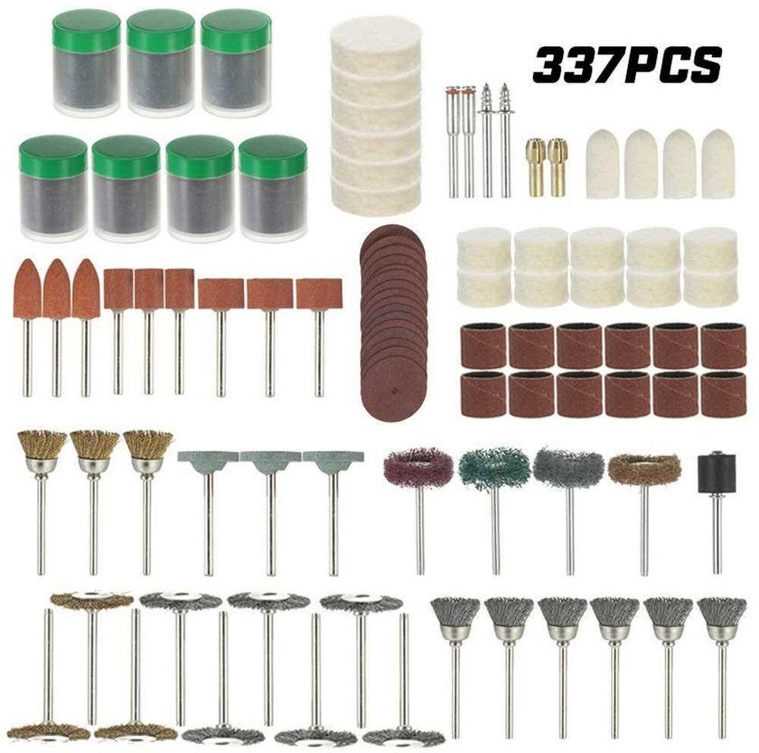 337PCS 1/8" Shank Rotary Tool Accessories Set Sanding Polishing Grinding Cutting Accessory Bit
