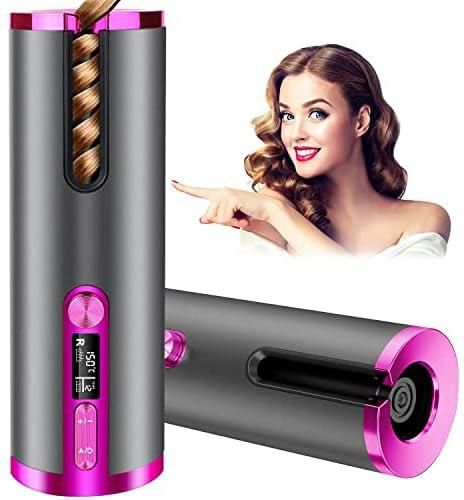PonGu Newest Cordless Hair Curler,LED Temperature Display and Timer/USB Rechargeable/Auto Shut-Off Hair Curling Iron Curler/Ceramic Barrel Portable Wireless Automatic Hair Curler for Travel