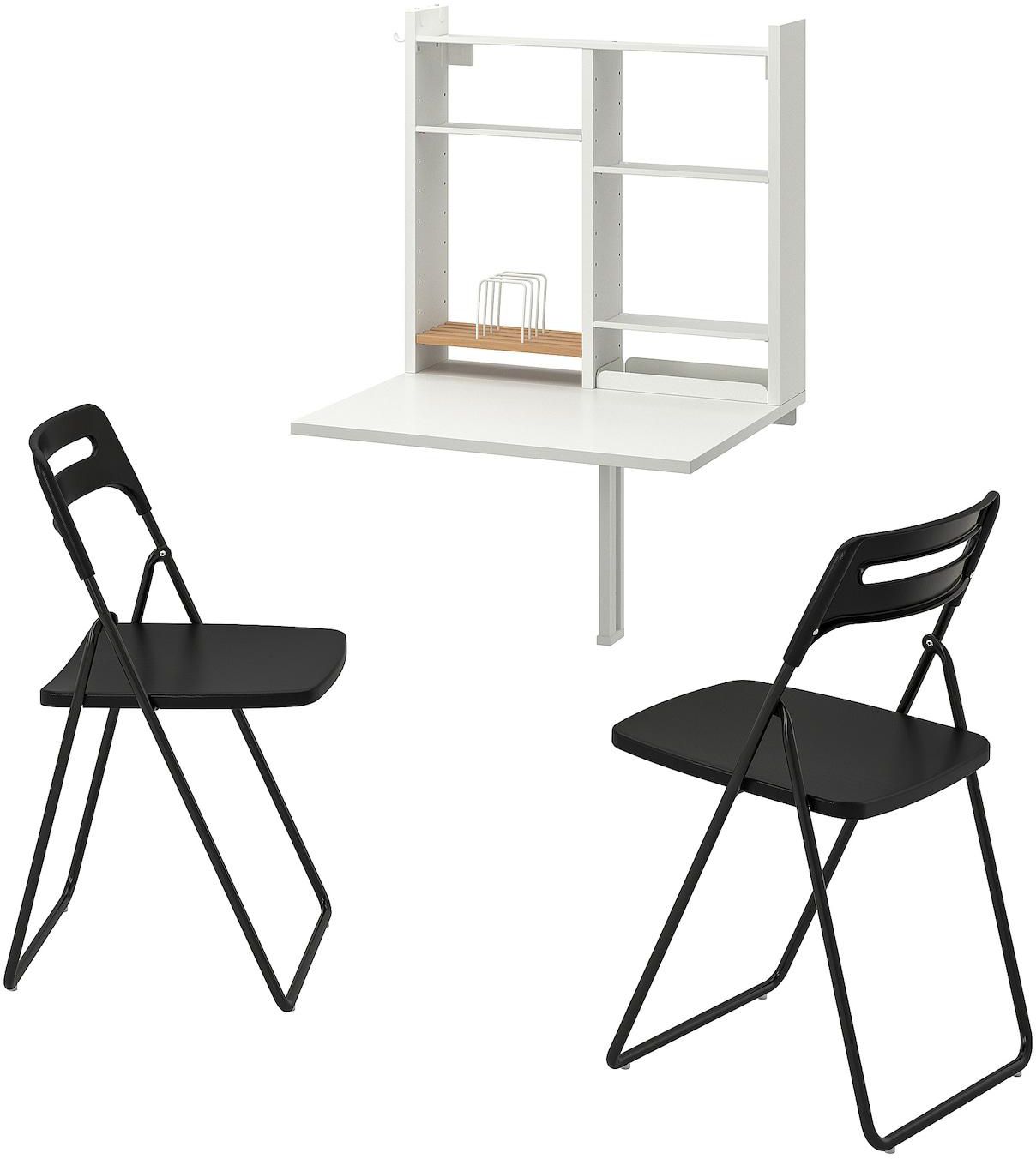 NORBERG / NISSE طاولة وكرسيان - أبيض/أسود