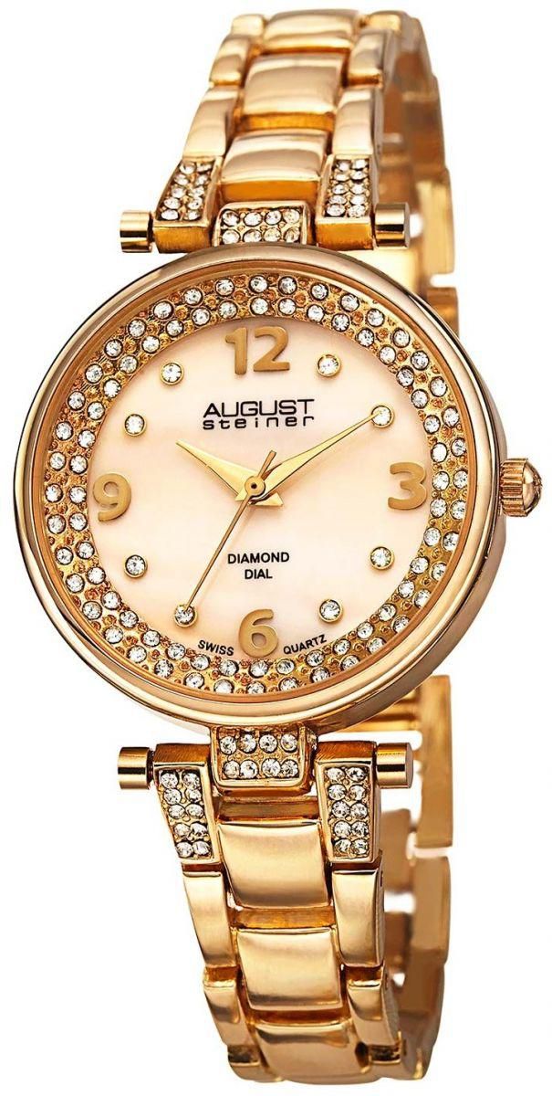 August Steiner Women's Champagne Diamond Dial Stainless Steel Band Watch - AS8137YG