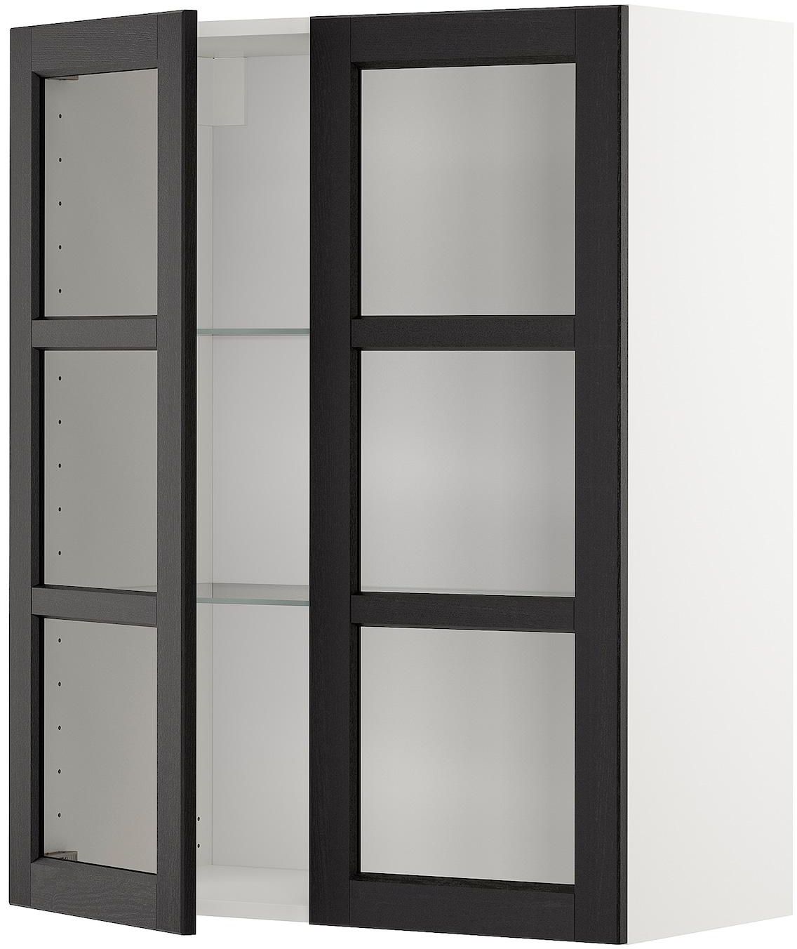 METOD Wall cabinet w shelves/2 glass drs - white/Lerhyttan black stained 80x100 cm