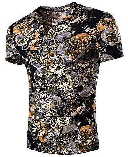 Fashion V Neck Flower Print Short Sleeves T-shirt For Men