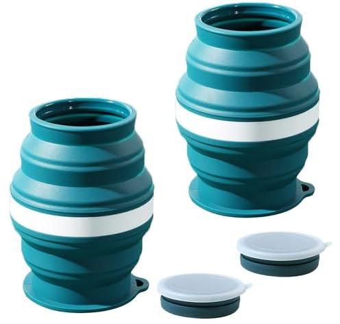 NALACAL Spittoon, Spit Cup 2 Pack 12oz 350ml Spittoon Bottle for Chewing Portable, Collapsible Silicone Dip Spitting Accessories Spill Resistant Spitter Jug with Lid Travel Spitune Lakeblue