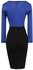 Generic Women Wear To Work Full Sleeve Dress For Ladies Big Bow Tie Elegant Splice Elasticity Office Dresses Bodycon Madi Dresses-blue