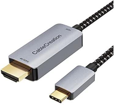 كيبل USB C الى HDMI بطول 1 متر HDR 4K@60Hz، 2K@144Hz، 2K@120Hz، محول كيبل كريشن USB نوع C الى HDMI ثاندربولت 3 متوافق مع ماك بوك برو/اير، اي ماك، ايباد برو 2020، جالكسي S20 S10/نوت 10