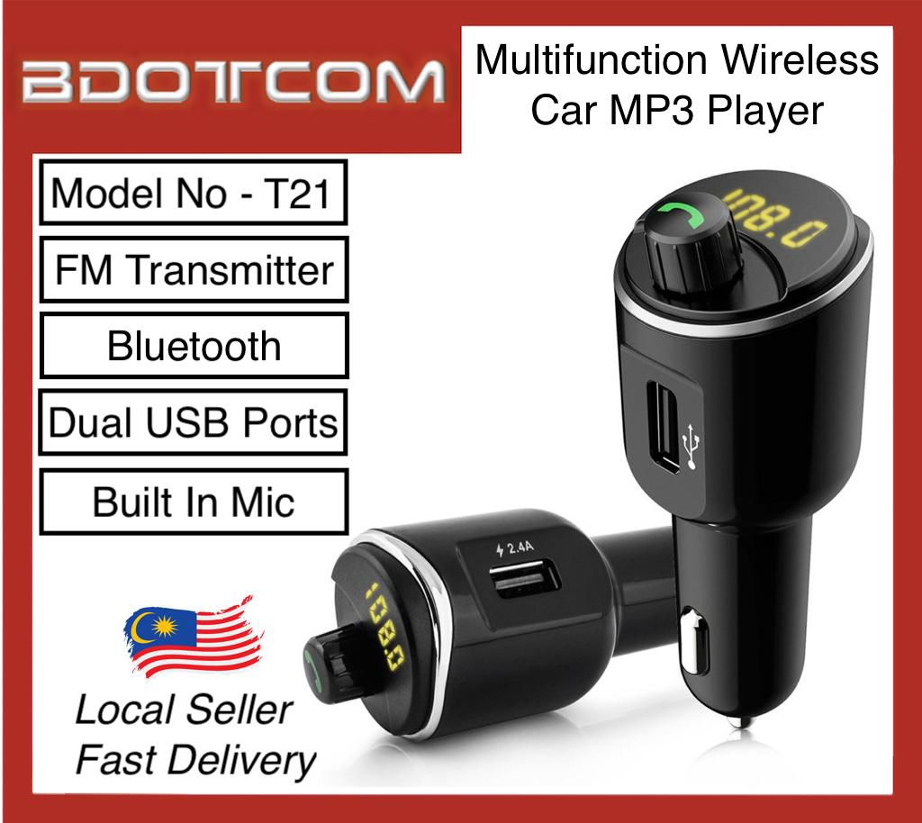 Bdotcom T21 Car Charger MP3 Player FM Transmitter with Bluetooth and Dual USB Ports