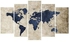 طقم لوحات فنية من قماش الكانفاس بتصميم خريطة العالم مكون من 5 قطع بيج / الأزرق