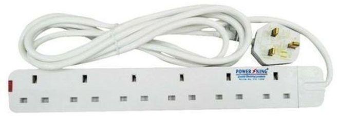 Power King 6 Way Electronics Power Extension Cable - White