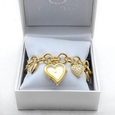 Charles Delon Heart Design Gold Dial Women's Bracelet Watch