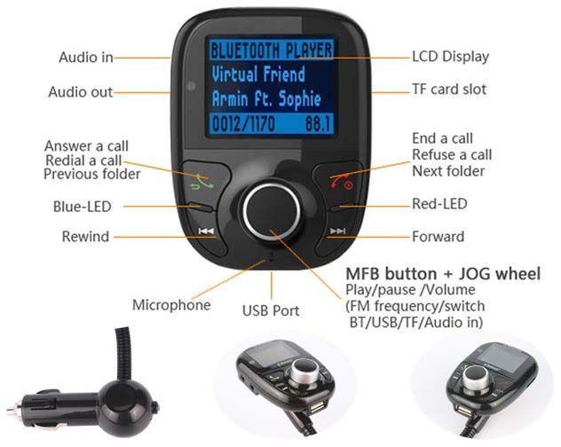 Bluetooth Car Kit MP3 Player FM Transmitter usb lcd modulator SD MMC Card with Remote