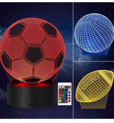 3 Patterns 3D LED Multicolor Night Light 3D Optical Illusion Bedside Lamp Remote & Touch Control 16 Colors for Christmas New Year Birthday Gifts Child Room Home Decor Basketball+ Soccer+ Football