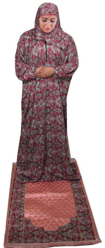 One Piece prayer Dress With Attached Scarf and a Cushioned Prayer Rug