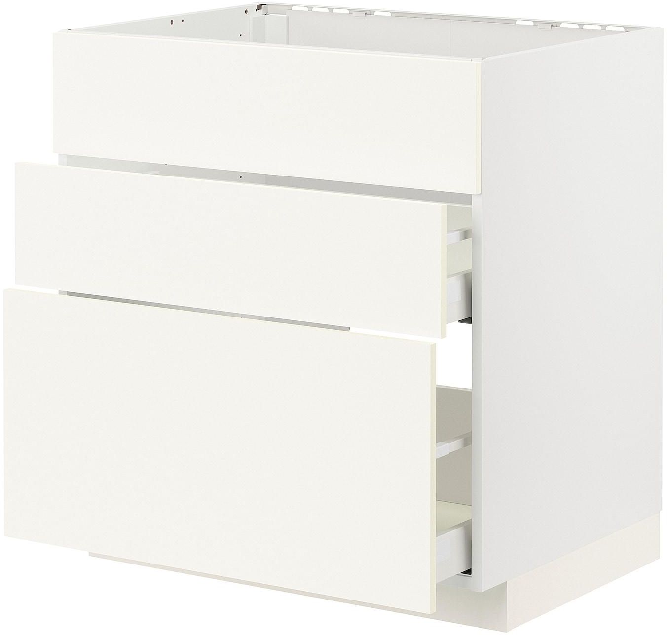 METOD / MAXIMERA Base cab f sink+3 fronts/2 drawers - white/Vallstena white 80x60 cm