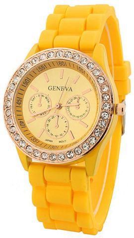 Geneva Bling Bling Watch For Unisex Casual Watch [Yellow]