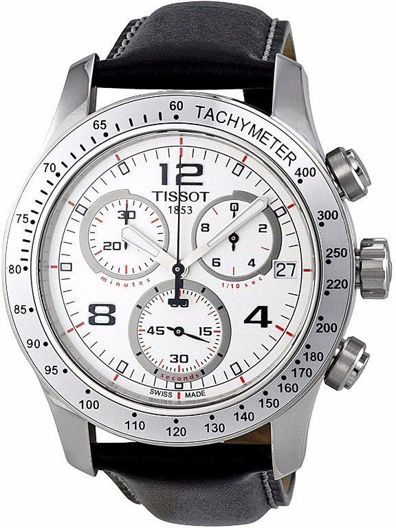 Tissot V8 Chronograph Men's White Dial Leather Band Watch - T039.417.16.037.02