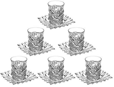 Bohemia crystal cups set, 6 pieces with 6 plates - clear