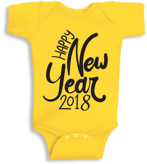 Twinkle Hands Happy New Year 2018, Yellow Baby Onesie, Bodysuit, Romper- Babystore.ae