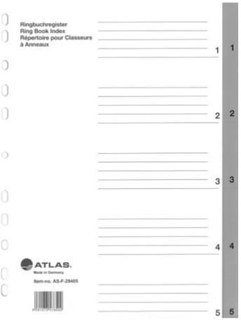 Atlas Divider Plastic PVC Grey A4, with numbers 1- 5