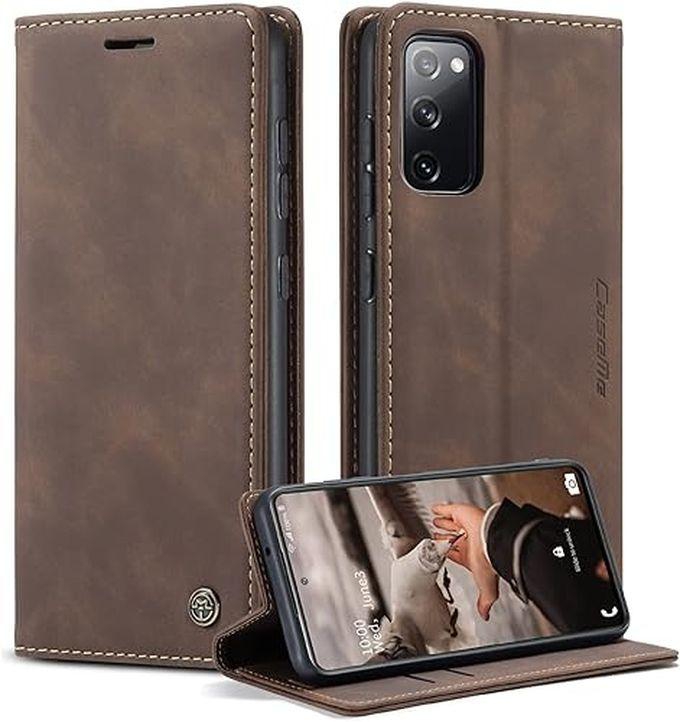 caseme Mobile Phone Case for Samsung Galaxy S20 FE 5G/4G Case Premium Leather Foldable Flip Case Magnetic Card Slot Stand Function Case Protective Cover for Samsung Galaxy S20 FE 5G/4G - Coffee