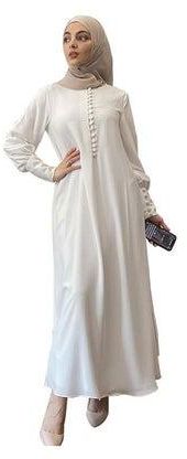Solid Color Traditional Long Sleeves Abaya with Hijab White