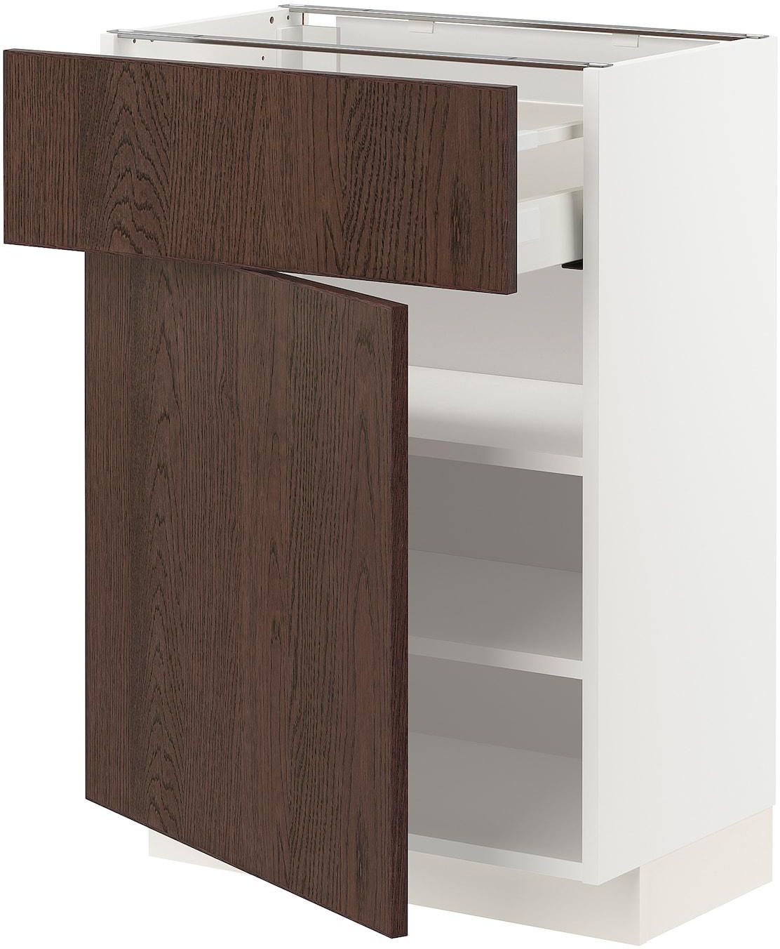 METOD / MAXIMERA Base cabinet with drawer/door - white/Sinarp brown 60x37 cm
