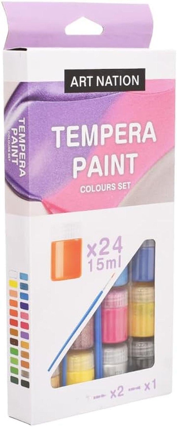 Art Nation Tempera Paint Pack Of 24 Jars With 2 Brushes 15ml