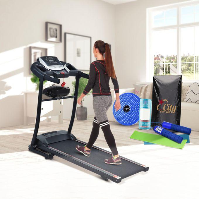 City Star Multifunctional Electric Treadmill With Electric Massage Belt City Stars Fitness And Has A Wonderful Screen And Five Gifts Cover Device + Set Of Five Pieces And A Twister Disc, Dumbbells And Oil And The Device Has A Five-year Warranty